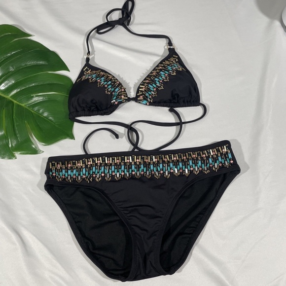 EUC Kenneth Cole [ Small ] LEGGO MY DECO Beaded Tri Top & Bikini Bottom‎ - Picture 5 of 12